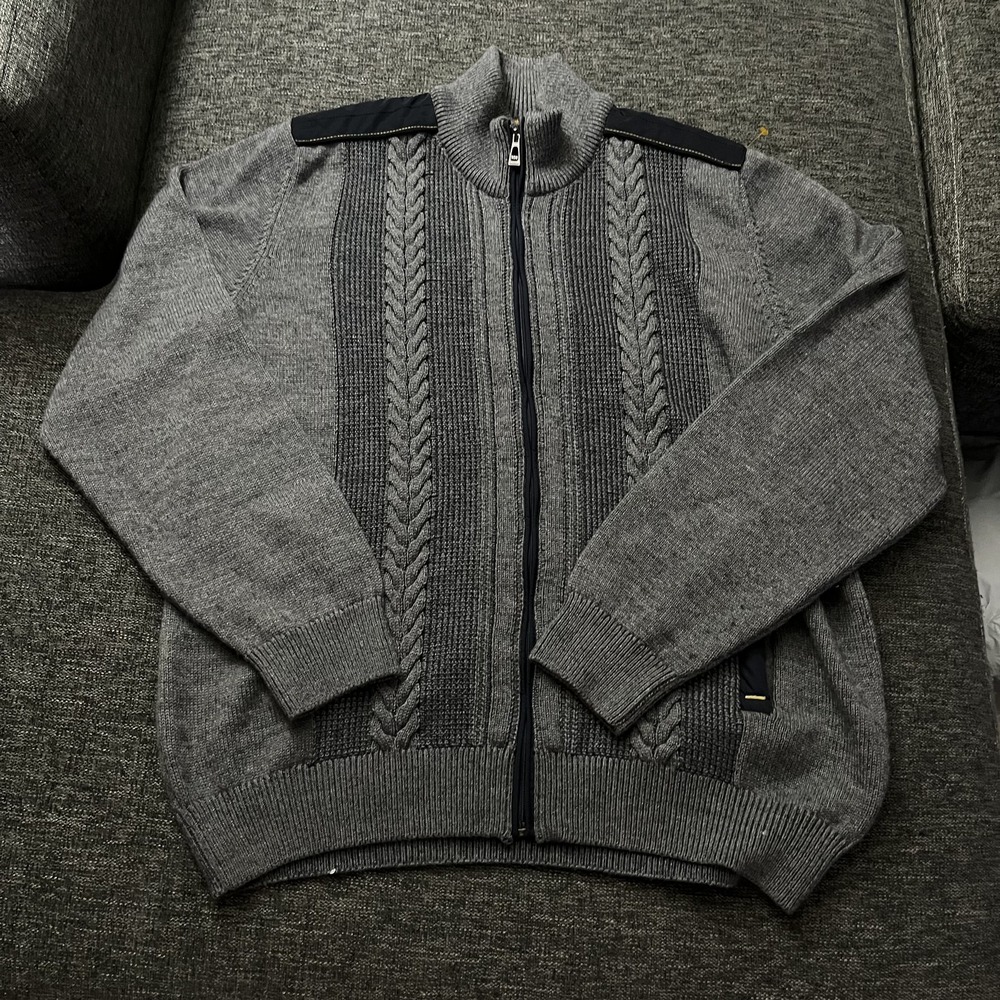 Impulso‎ Sweater Mens Large Full Zip Cable Knit Wool Blend Made Italy Pockets